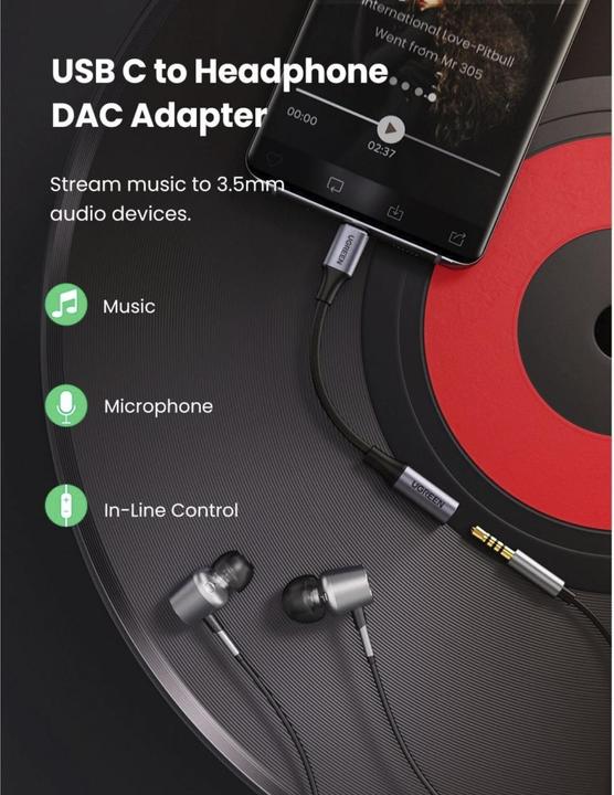 Image du produit Ugreen Adaptateur USB-C vers 3.5mm femelle avec support IPAD Pro et Samsung Note 10 (USB Type C, Jack 3.5mm)