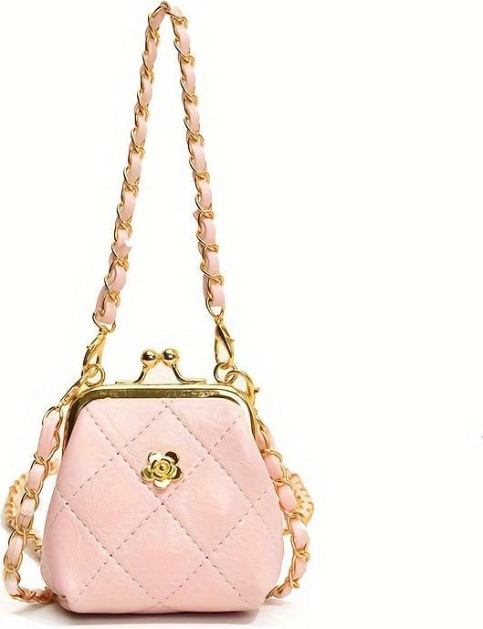 Actual product image Only-Bags.Store Chic Mini Crossbody Bag with Kiss Lock - Quilted, Embroidered Floral Design, Lightweight & Stylish