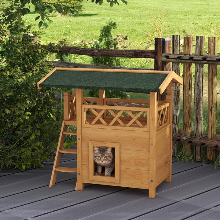 Produktbild PawHut Katzenhaus mit Treppe und Dach (Katze)