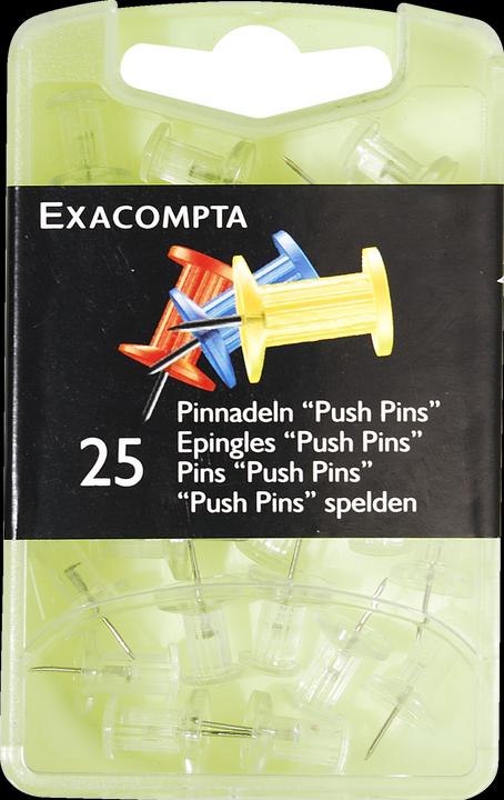 Image du produit Exacompta Boîte de 25 épingles Push Pins - Hauteur de pointe 7mm - 10mm de diamètre - Cristal (Colle à ongles, Transparent)