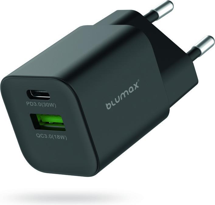Blumax GaN PD Wall Charger 5/9/12V 30W 2x USB Black (30 W)