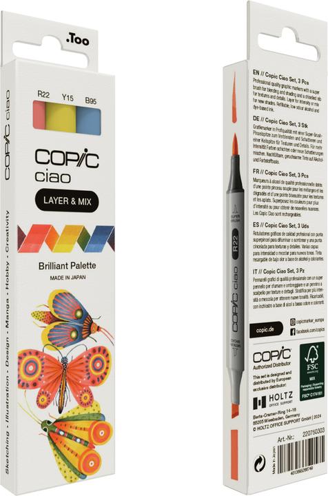Actual product image Copic CIAO - Brand (B-95 Light Grayish, R-22 Light Prawn, Y-15 Cadmium Yellow, 6 mm, 3 x)