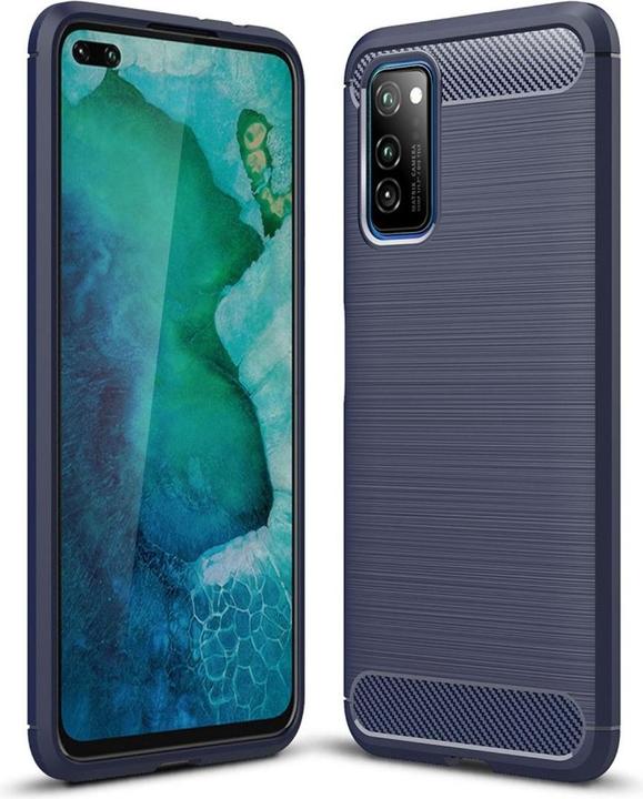 Produktbild König Design Hülle Handy Schutz für Huawei Honor V30 Case Cover Bumper Carbon Optik TPU Blau (Honor V30)