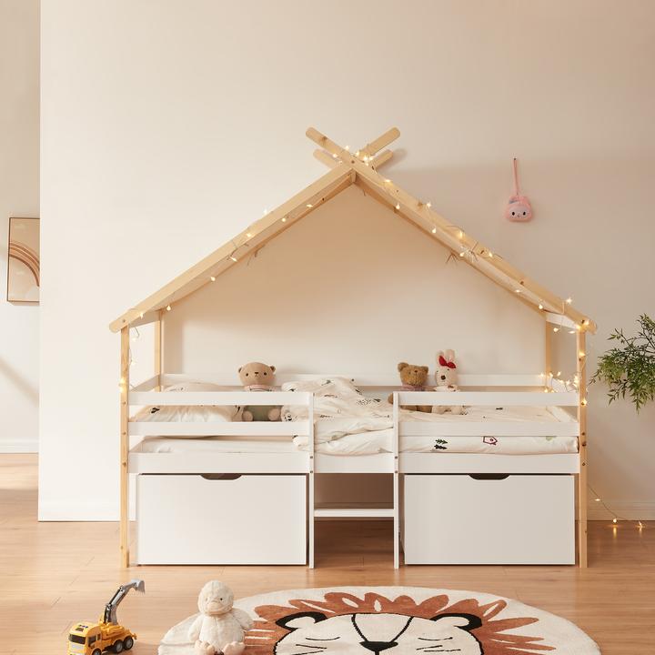 Actual product image En.Casa Hausbett Surnadal 90x200 cm Kiefernholz Weiss/Natur (90 x 200 cm)
