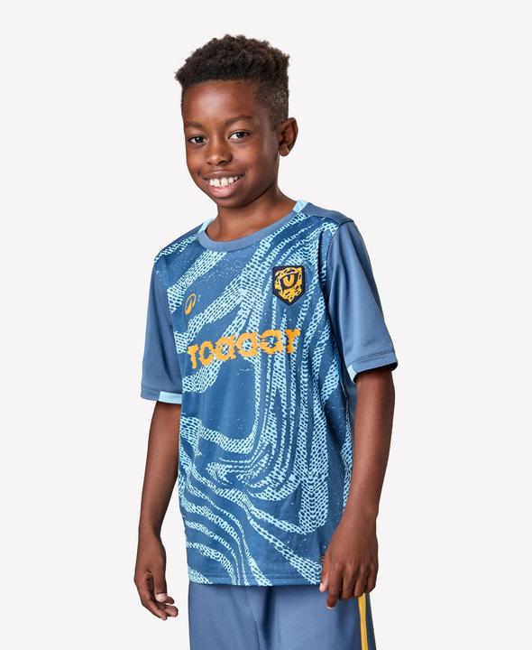 Kipsta Kinder Fussball Trikot kurzarm - VIRALTO Kids Roarrr Cheetah blau/grau (6, 7, 8)