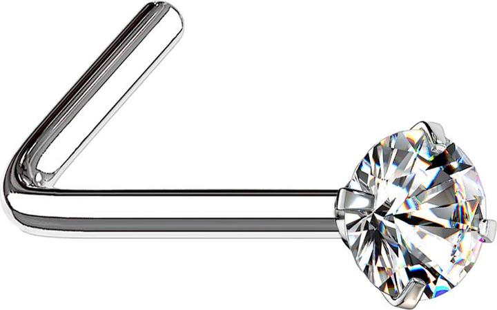 Image du produit Star Piercing Clous de nez coudés argentés cristal rond serti d'argent (sans laiton, Acier chirurgical 316L)