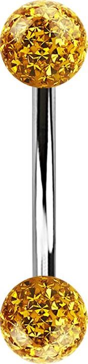 Image du produit Star Piercing Banane argentée avec deux boules de cristal topaze époxy de protection (Acier chirurgical 316L)