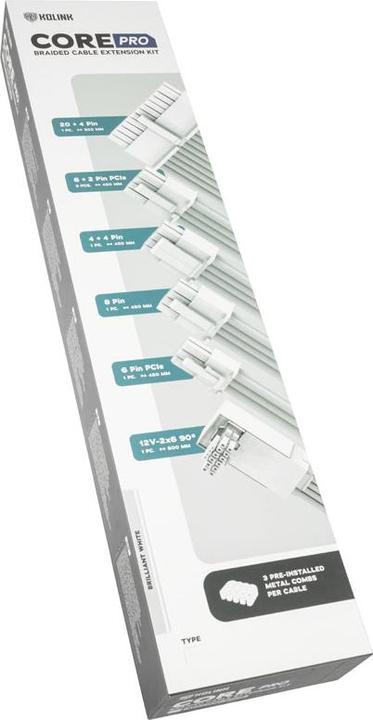 Image du produit Kolink Core Pro Braided Cable Extension Kit 12V-2x6 Type 1 - Brilliant White (0.60 m)