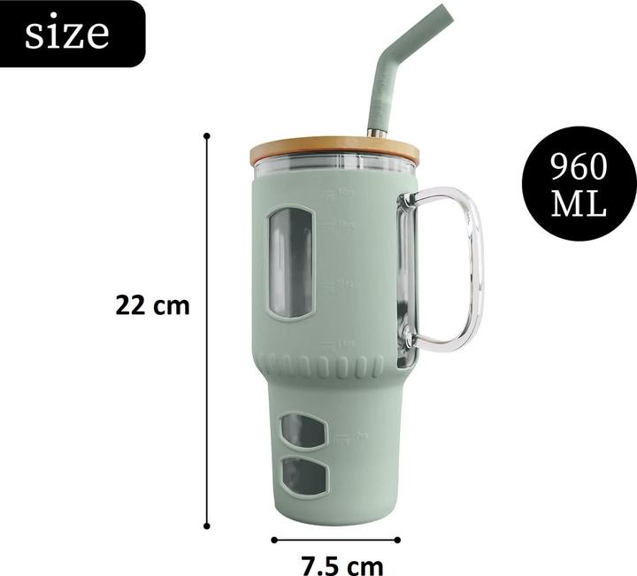 Image du produit Gewürzladen Näfels Glasbecher mit Strohhalm & Bambusdeckel (0.96 l)