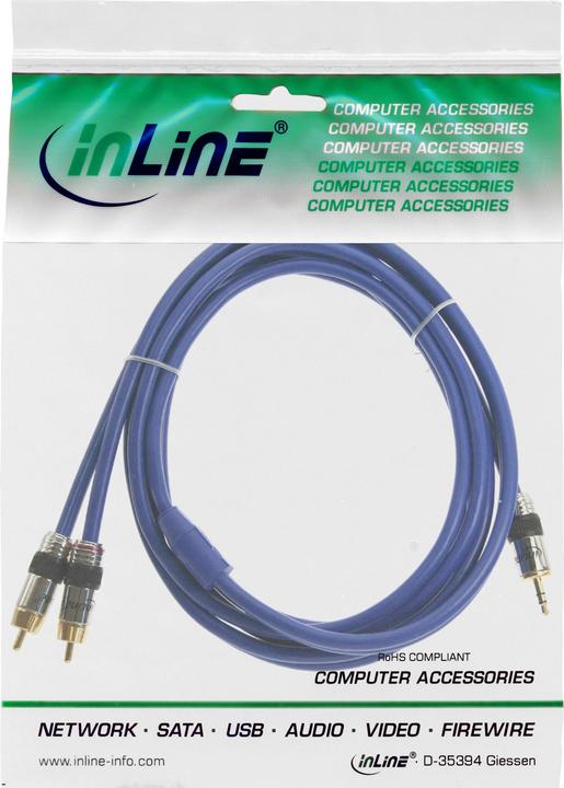 Produktbild InLine Cinch/Klinke Kabel, 2x Cinch St an 3,5mm Klinke (3 m, Cinch, 3.5mm Klinke (AUX))