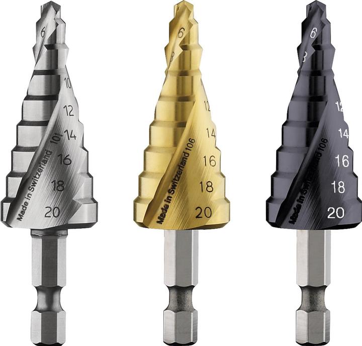 Bosch Professional Zubehör Foret étagé HSS-TiN, 4 - 20 mm, 1/4 de pouce, 70,5 mm, 9 étages (jusqu'à 20 millimètres)