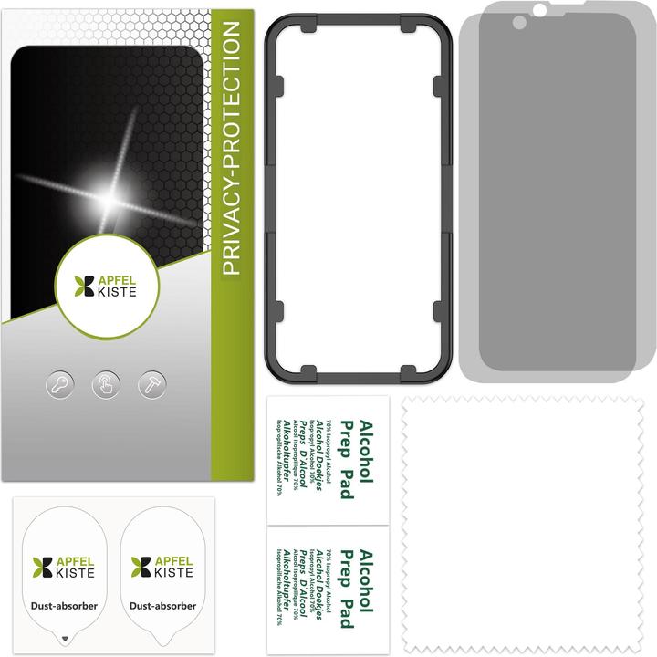Image du produit Apfelkiste - Privacy Panzer Glas Displayschutzfolie mit Montagerahmen (2er Set) (2 pièce(s), Apple iPhone 14)