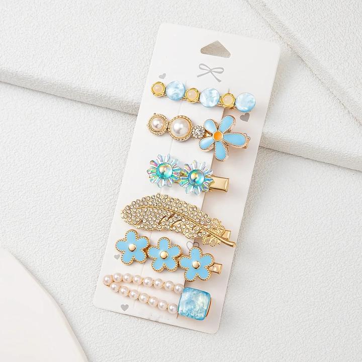 Produktbild Activity Board 6pcs Bunte Feder Blumen Faux Perle Strass Haarspangen Mode Luxus Urlaub Reise Haarnadeln (6 Stk.)
