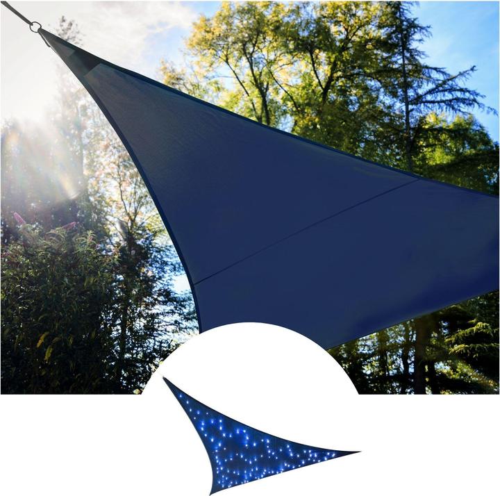 Produktbild Perel SONNENSEGEL MIT LED-STERNENHIMMEL - DREIECKIG - 3.6 x 3.6 x 3.6 m - DUNKELBLAU (3.6 x 3.6 x 3.6 m)