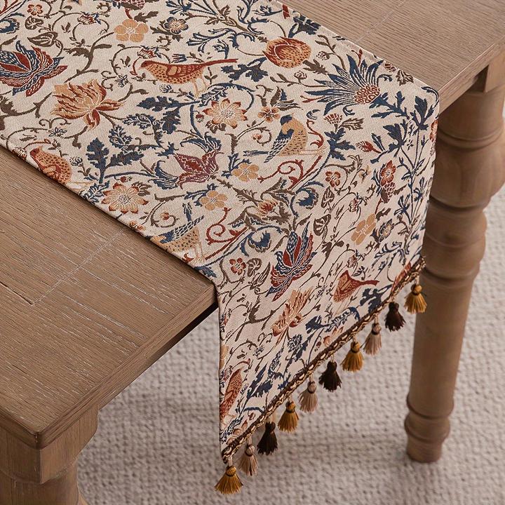 Alopini Jacquard couleur fleur modèle de table drapeau herbe avec gland, style pastoral rétro décoratif