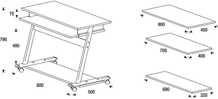 Image du produit Rocada Table de travail Zeta RD 9100 3 niveaux gris clair (80 x 50 x 79 cm)