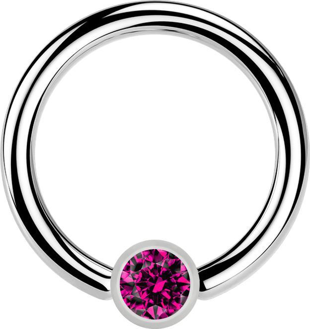 Star Piercing Ball Closure Ring silber und Kristall fuchsia (Chirurgenstahl 316L)