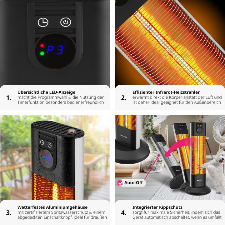 Immagine prodotto tectake Radiatore ad infrarossi Solaris Terra 1500W con timer (1500 W)