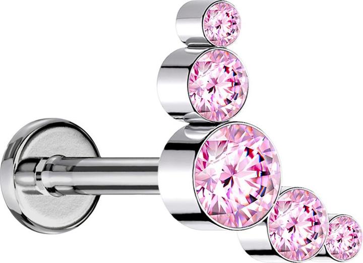 Actual product image Star Piercing Micro Labret inner thread silver five crystals pink (without brass, Surgical steel 316L)