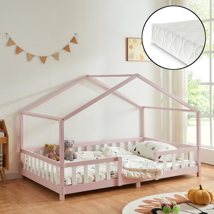 Image du produit En.Casa Lit d'enfant Treviolo 120x200 cm avec matelas en mousse froide et grille Rose (120 x 200 cm)