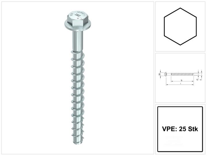 Produktbild Heco MULTI MONTI plus SS Schraubanker 10,0 x 140 mm 25 Stück ( 48457 ) Betonschraube, Sechskantkopf (25 Schrauben pro Stück)