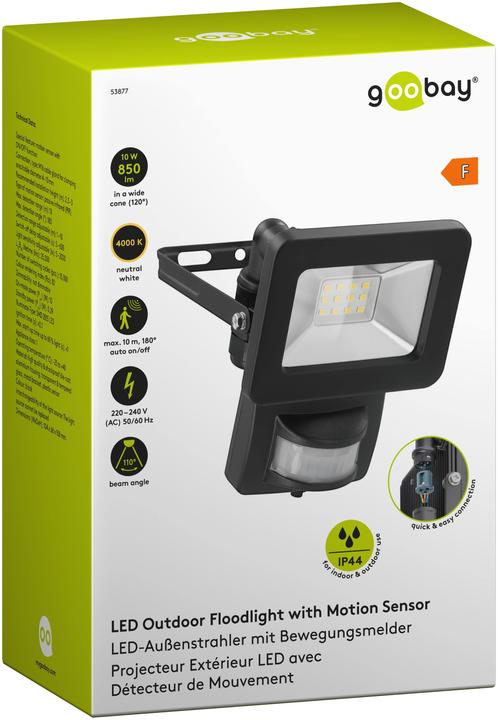 Actual product image Goobay LED outdoor spotlight, 10 W, with motion detector (850 lm, IP44)