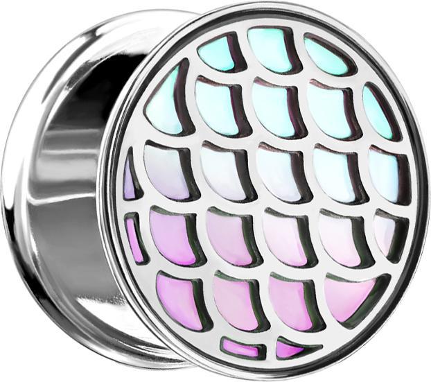 Produktbild Star Piercing Flared Plug silber mit Fischschuppen (ohne Messing, Chirurgenstahl 316L)