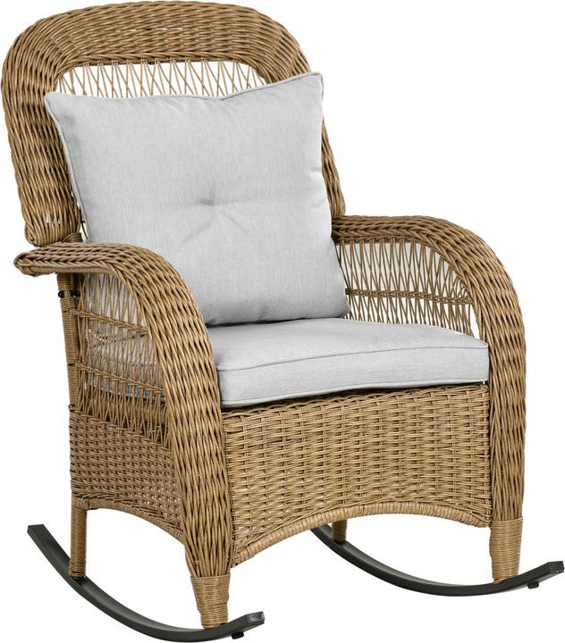 Produktbild Outsunny Rattan Schaukelstuhl mit Sitzkissen