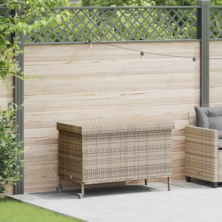 Produktbild VidaXL Gartentruhe mit Rollen Grau 110x55x73 cm Poly Rattan Garten Auflagenbox