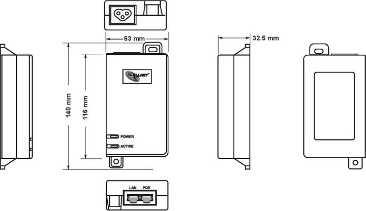 Produktbild Allnet PoE Injektor Gigabit PoE & PoE+ (15,4W/30W) ALL0488v6 (802.3at (PoE+), 802.3af (PoE), 30 W)