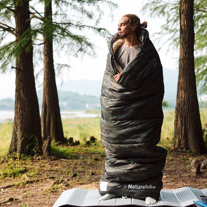 Actual product image Naturehike Warmy square with hat warming cotton sleeping bag M400/Green/left