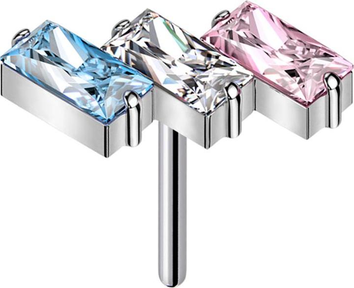 Actual product image Star Piercing Threadless three rectangles silver crystals coloured (Titanium G23, without brass)