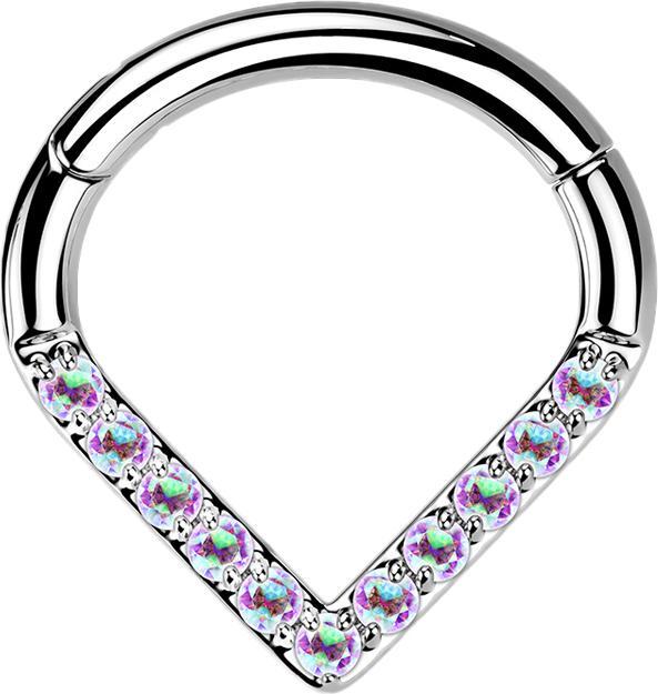 Produktbild Star Piercing Micro Segmentring klappbar Winkel silber Kristalle multicolor (Titan G23, ohne Messing)
