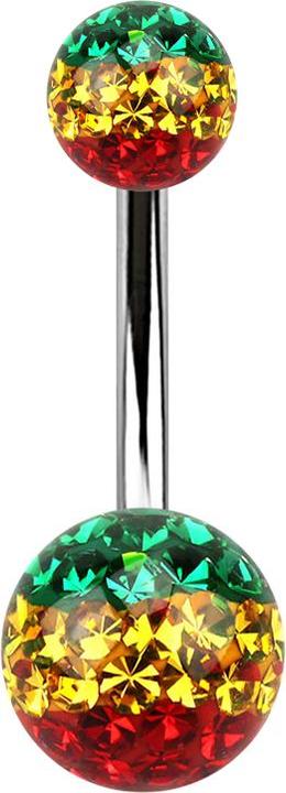 Produktbild Star Piercing Banane silber mit zwei Kristall Kugeln Rasta Epoxy Schutzschicht (Chirurgenstahl 316L)