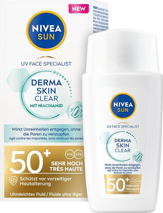 Immagine prodotto NIVEA UV Face Derma Skin Clear SPF 50+ (Crema solare viso, SPF 50, 40 ml, 62 g)