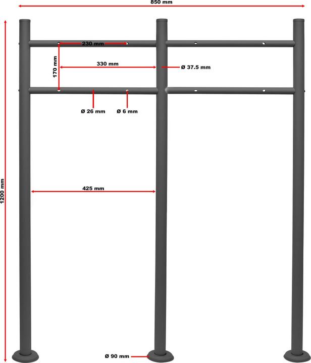 Produktbild Wiltec 2er Set Briefkasten V13 Anthrazit 1000x150x1200mm Ständer Schloss Stahl