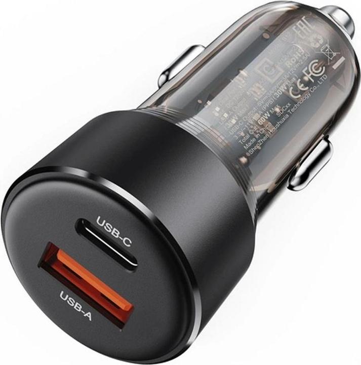 Actual product image Acefast B12 car charger 60W USB-A / USB-C - black