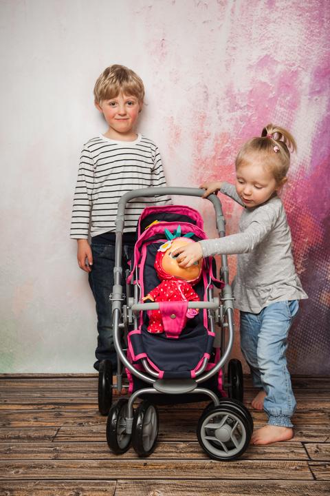 Produktbild Knorrtoys Zwillingspuppenwagen Milo - flying hearts blue pink