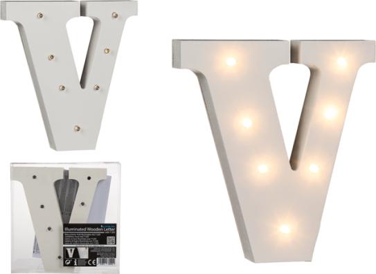 Image du produit Ootb Lettre V en bois illuminée, avec 7 LED, env. 16 cm