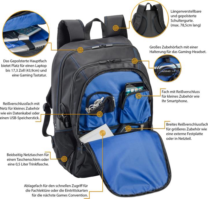 Produktbild Pedea Rucksack 43,9cm 17,3Zoll schwarz/blau Laptopfach: 43,5 x 32,5 x 6cm L x B x H Headsetfach: 44 x 3...