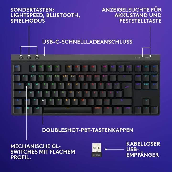 Actual product image Logitech G515 Lightspeed TKL (DE, Wireless, Cable)