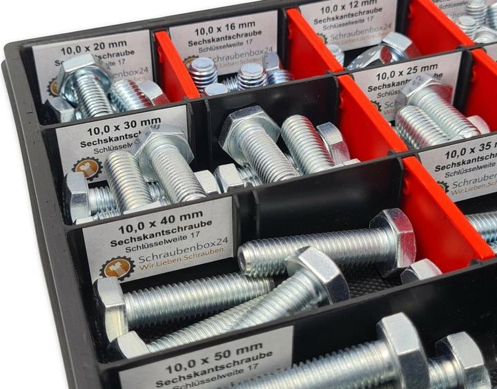 Produktbild Schraubenbox24 Sechskantschrauben Sortiment M8-M10 // 10mm-50mm 110 tlg. Schraubenbox DIN 933 (110 Schrauben pro Stück)