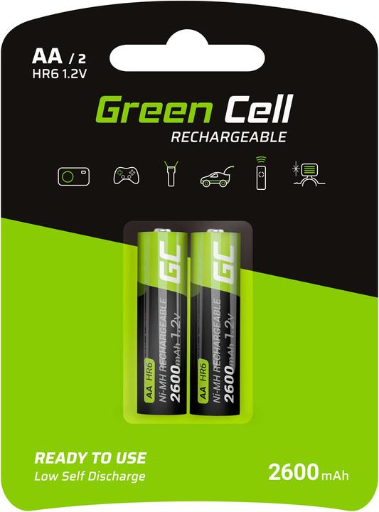 GreenCell GR05 - Batteria ricaricabile - AA - nichel metal idrato (NiMH) - 1,2 V - 2 pezzi (2 pz., AA, 2600 mAh)