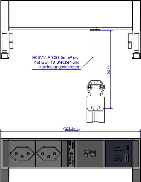 Immagine prodotto Bachmann Scrivania 2 (2 x, USB-A, USB-C, Tipo 13, 0.20 m)