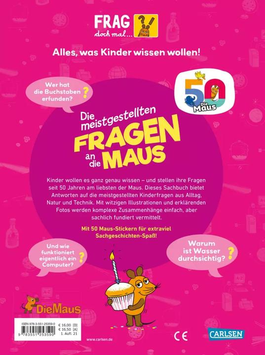 Immagine prodotto Frag doch mal... die Maus!: Die meistgestellten Fragen an die Maus (Tedesco, Naso Daniela, Antje von Stemm, 2021)