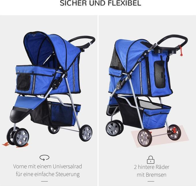 Produktbild Swisshandel24 Hundewagen Hundebuggy Buggy Hunde Katzen mehrfarbig (Blau) (Hund, Komplett zu öffnen, Faltbar, Atmungsaktiv)