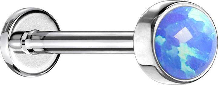 Produktbild Star Piercing Micro Threadless Labret silber Zylinder Flach mit Opal blau (ohne Messing, Chirurgenstahl 316L)