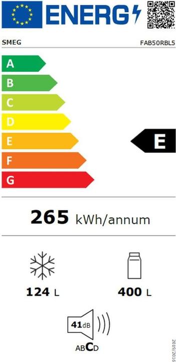 Label énergétique Smeg Style rétro FAB50RBL5 (524 l)