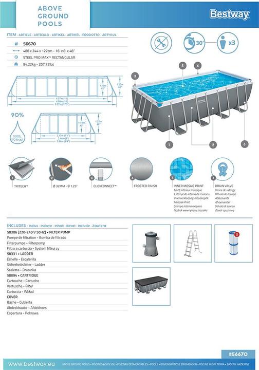 Immagine prodotto Bestway Set piscina fuori terra Steel Pr o MAX 4,88 m x 2,44 m x 1,22 m (488 x 244 x 122 cm)