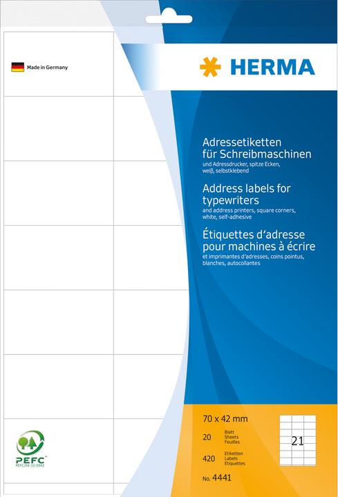 Image du produit HERMA Étiquettes d'adresse pour machines à écrire A4